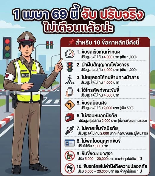 มาตรการตักเตือนก่อนออกใบสั่ง 🔸 นโยบายบังคับใช้กฎหมายจราจรที่เป็นธรรมและสร้างความเข้าใจ 🚨 &ldquo; เตือนก่อน #ปรับ 1-31 มีนาคม 2569 &rdquo;